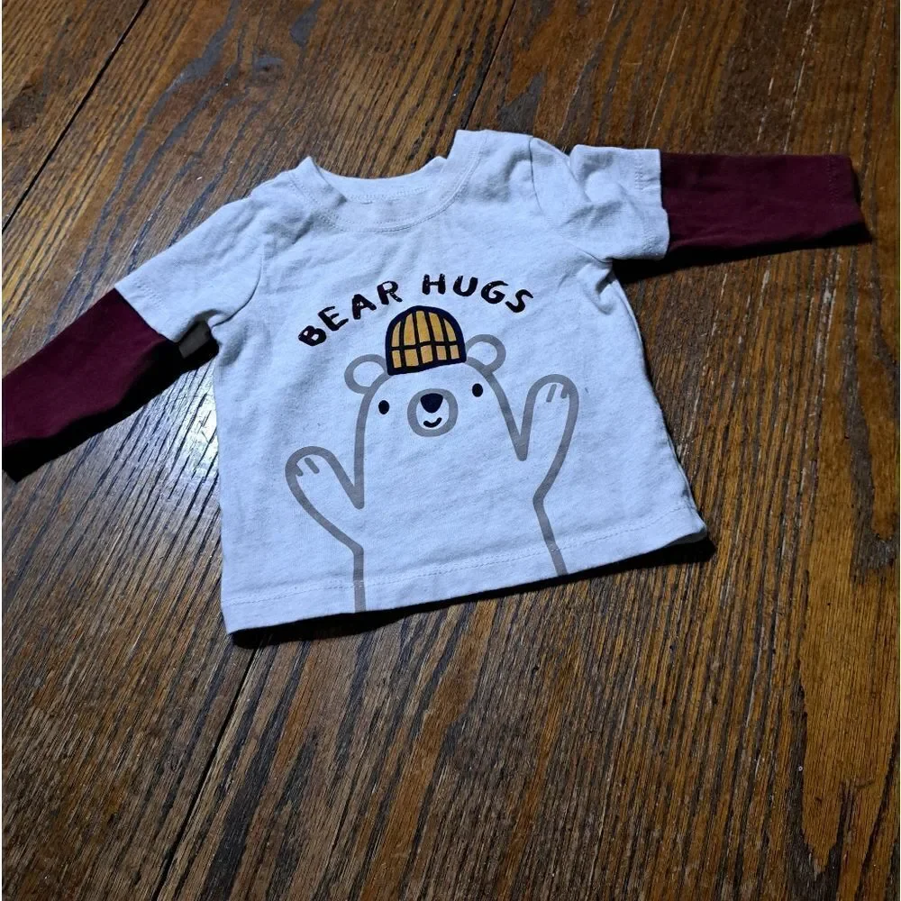 Infant Boys Long Sleeve Footed Sleep and Bear Hugs Long Sleeve Shirt Top